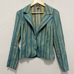 y2k rue21 striped blazer euro office siren funky avante garde vintage glam